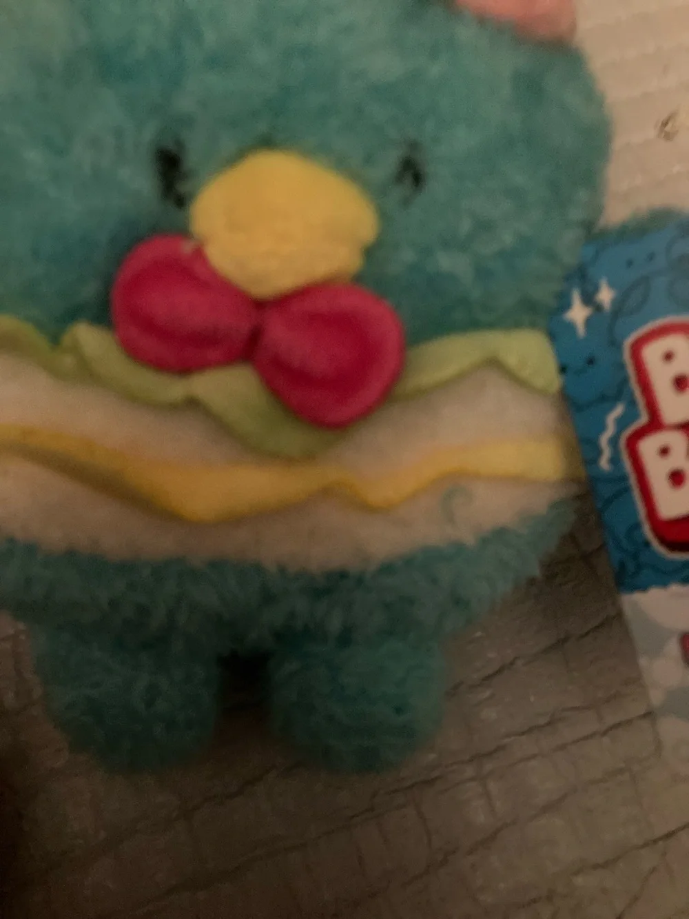 Blue Plush Chick with Pink Hat and Red Bow by